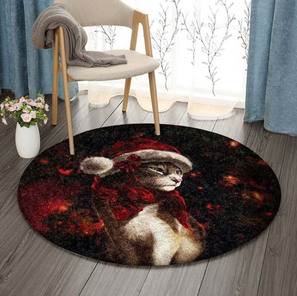 Christmas Cat Round Rug Carpet Bedroom Livingroom Home Decor