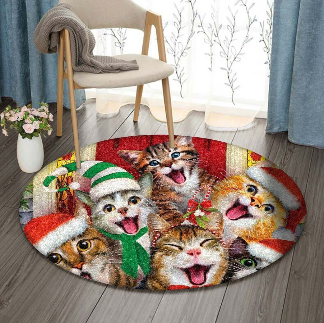 Christmas Cats Round Rug Carpet Bedroom Livingroom Home Decor