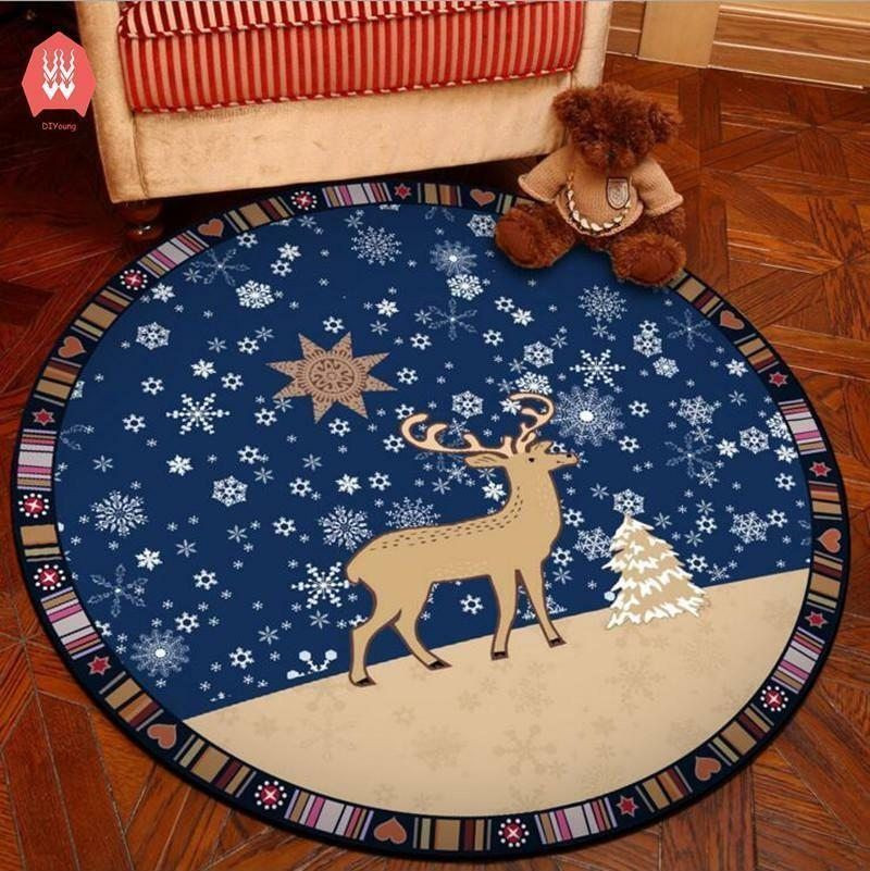 Christmas Deer Round Rug Carpet Bedroom Livingroom Home Decor