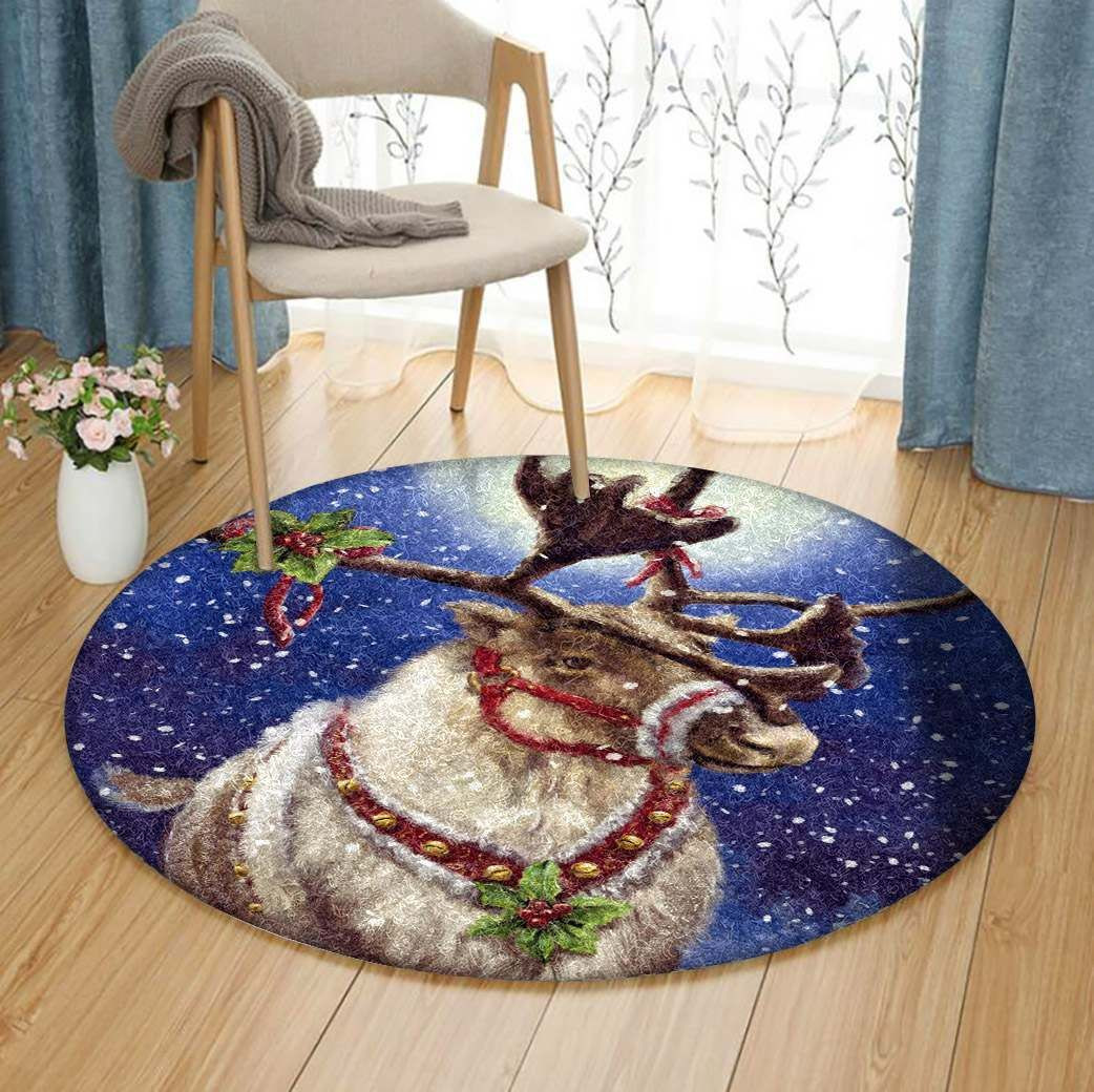 Christmas Deer Round Rug Carpet Bedroom Livingroom Home Decor
