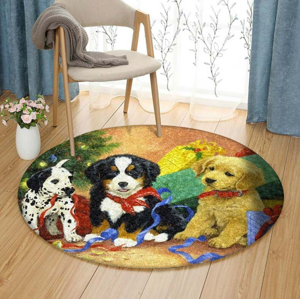 Christmas Dog Round Rug Carpet Bedroom Livingroom Home Decor