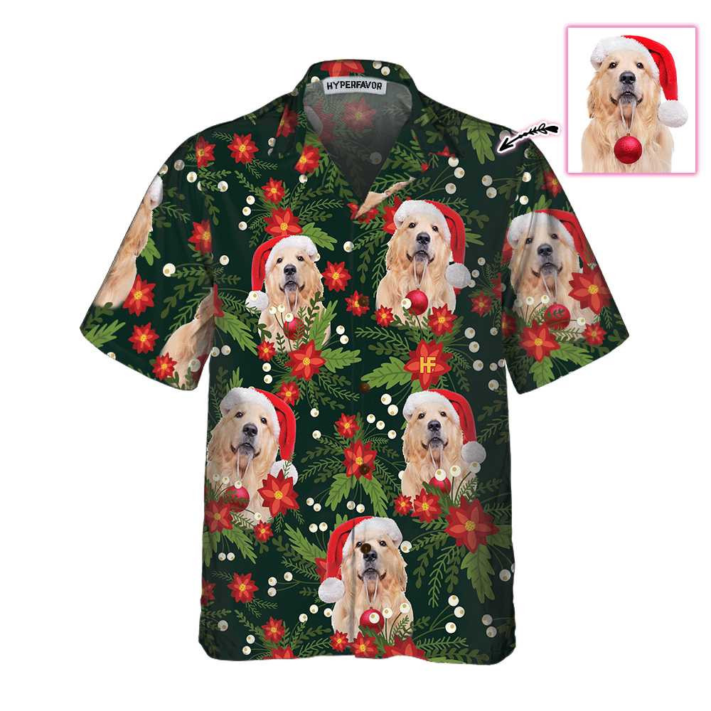 Christmas Golden Retriever Custom Photo Hawaiian Shirt