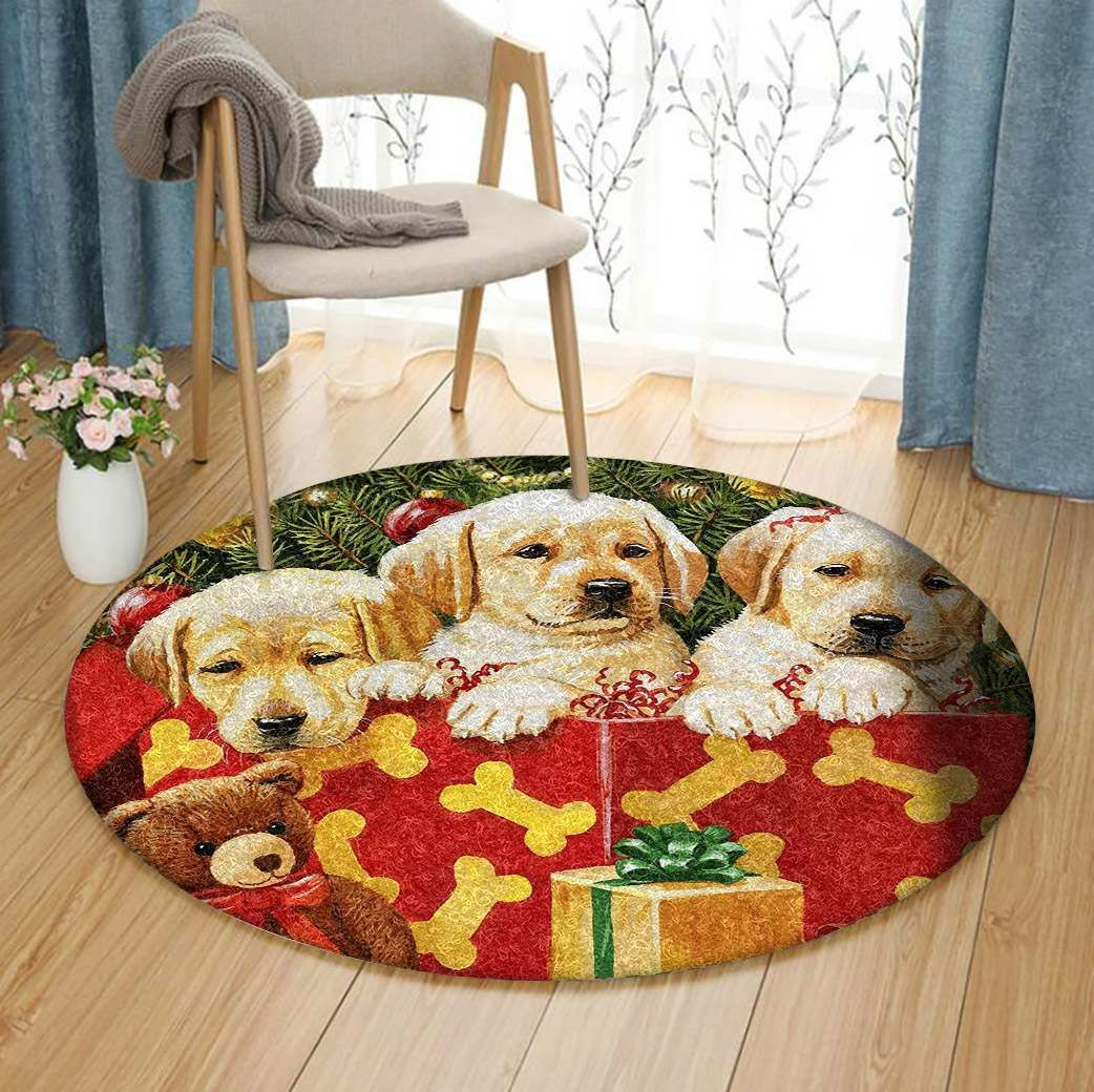 Christmas Golden Retriever Puppy Round Rug Carpet Bedroom Livingroom Home Decor