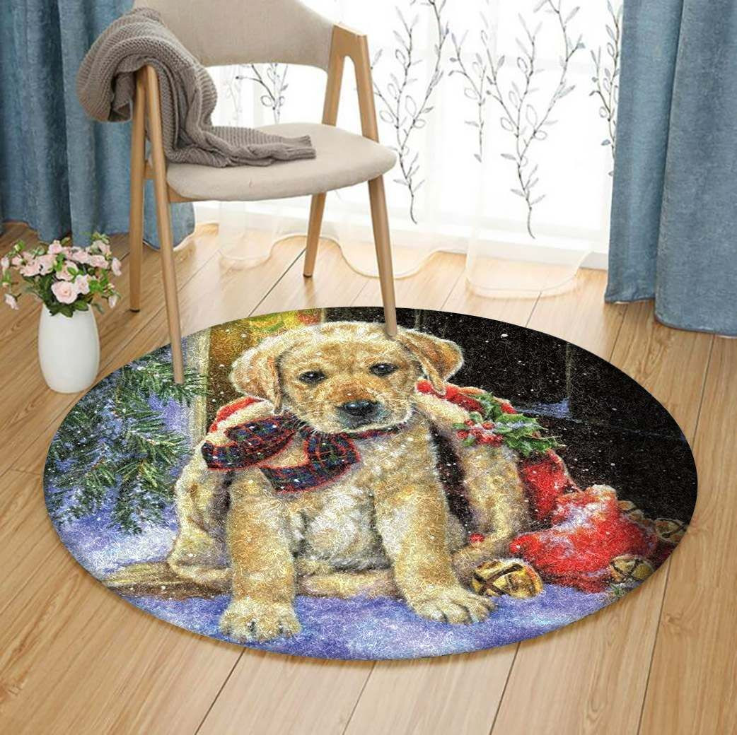 Christmas Golden Retriever Round Rug Carpet Bedroom Livingroom Home Decor