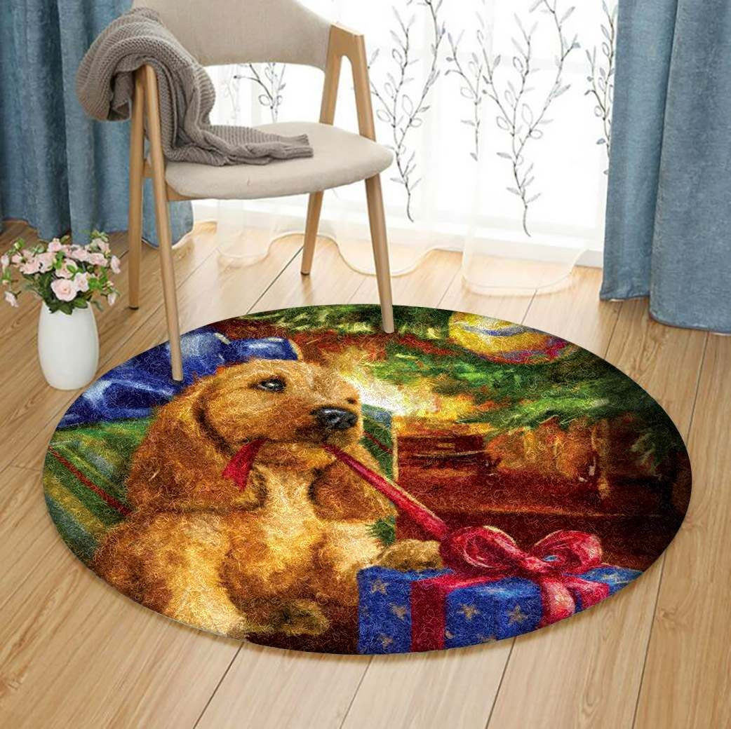Christmas Golden Retriever Round Rug Carpet Bedroom Livingroom Home Decor