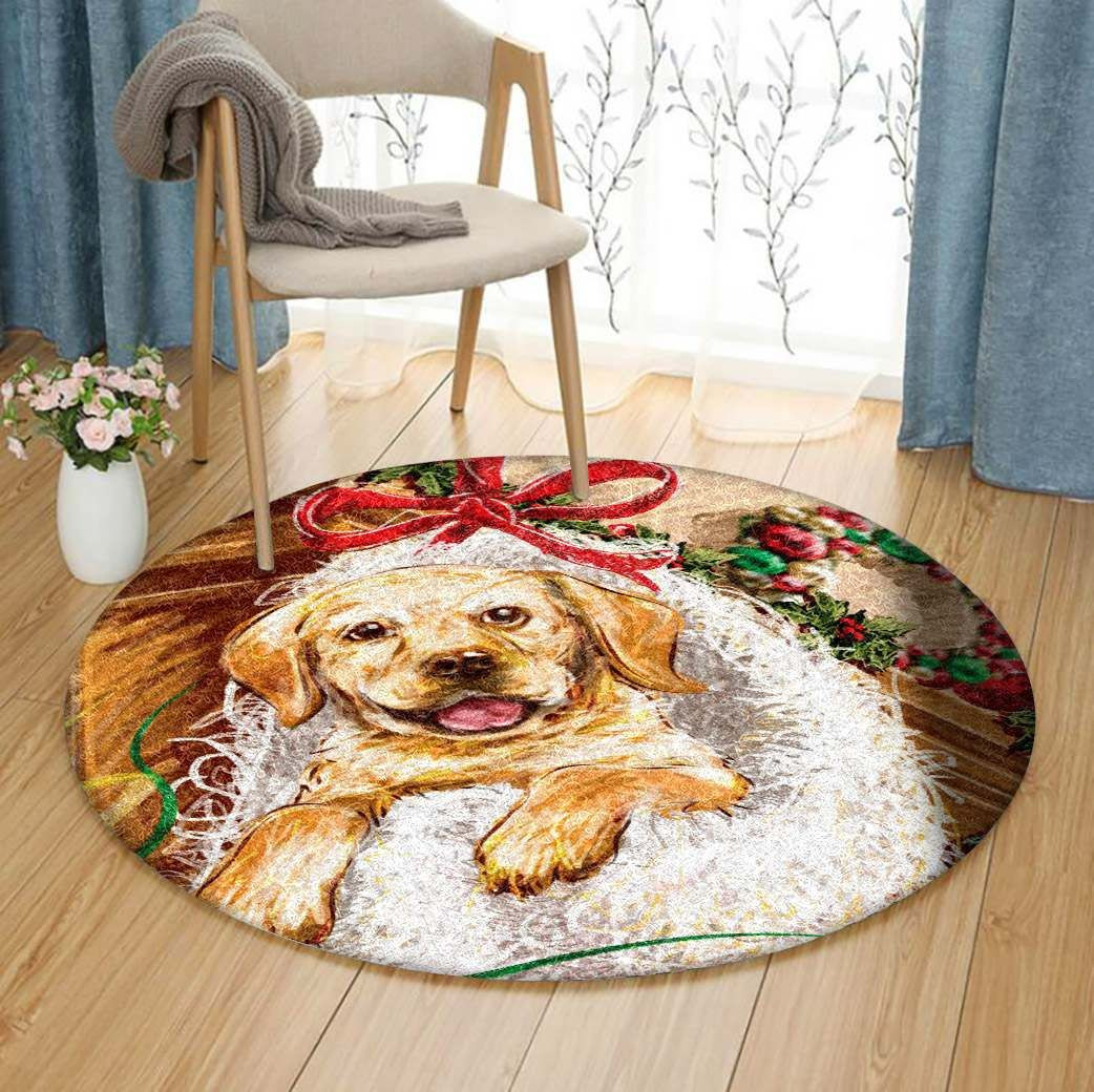 Christmas Golden Retriever Round Rug Carpet Bedroom Livingroom Home Decor