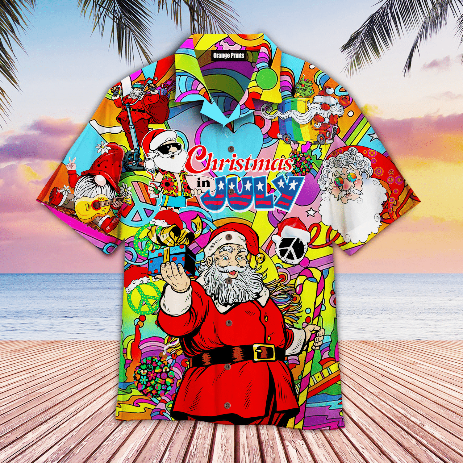 Christmas In July Hippie Santa Claus Hawaiian Shirt