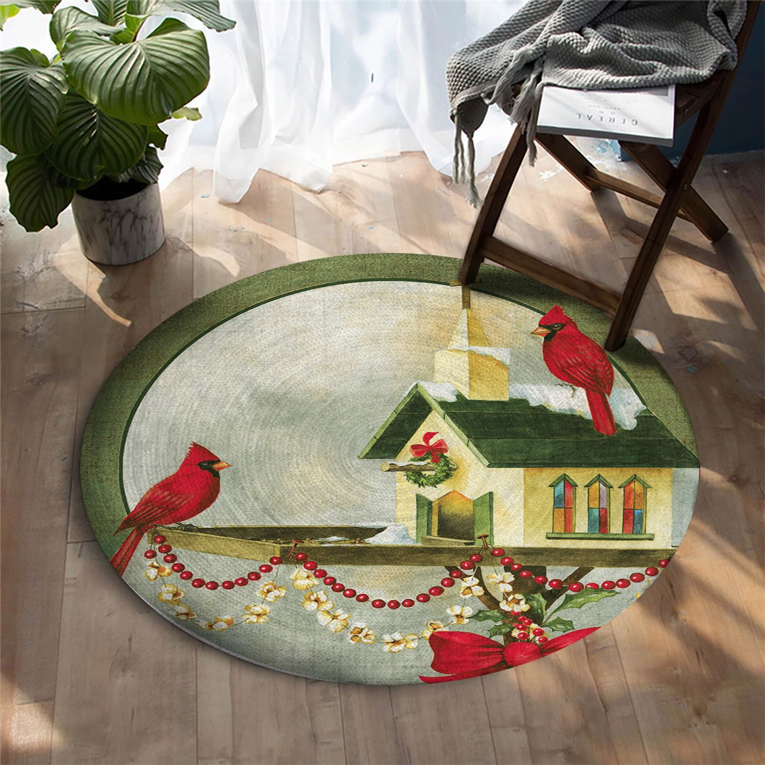 Christmas In The Garden Round Rug Carpet Bedroom Livingroom Home Decor