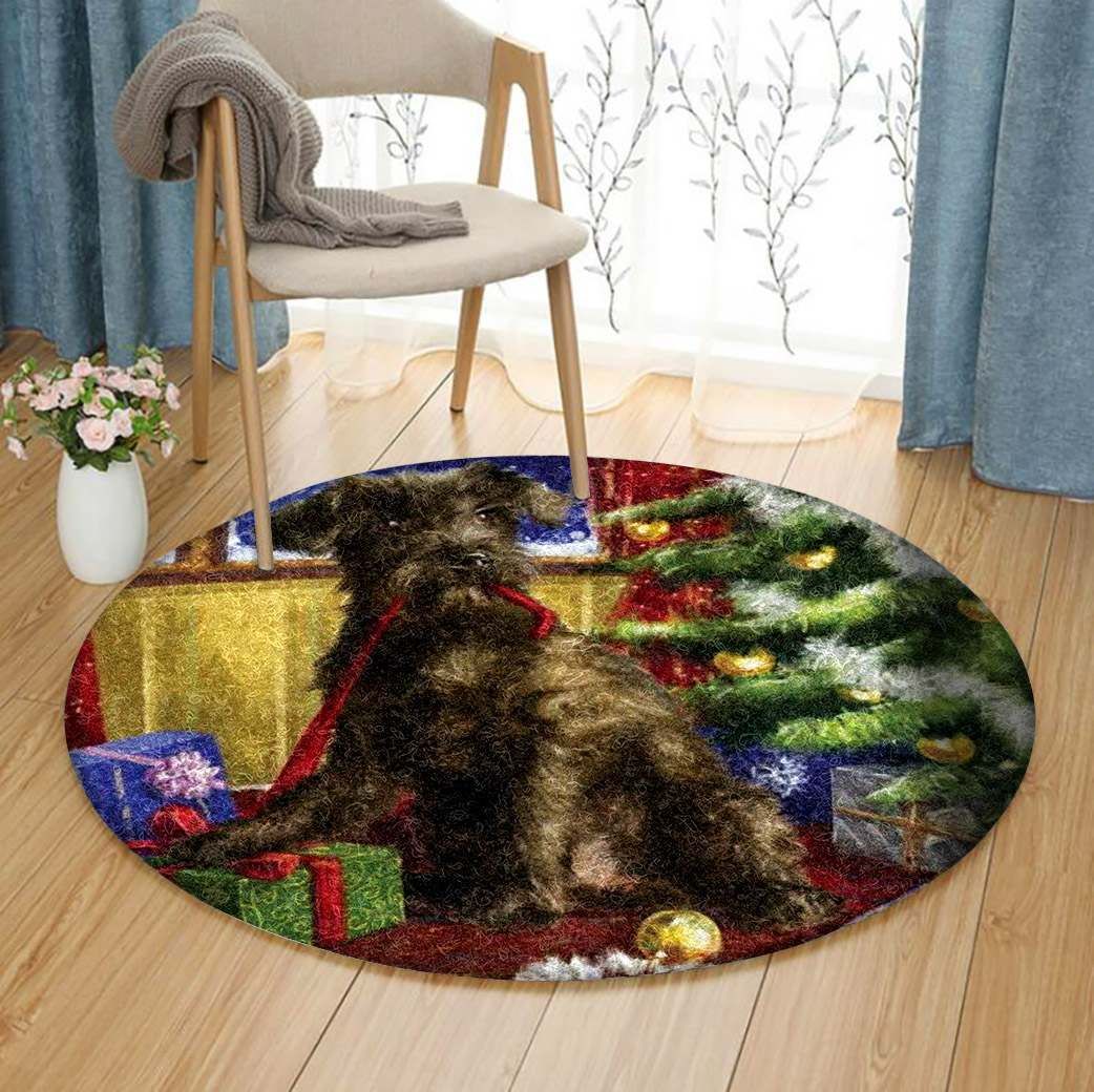 Christmas Miniature Schnauzer Round Rug Carpet Bedroom Livingroom Home Decor