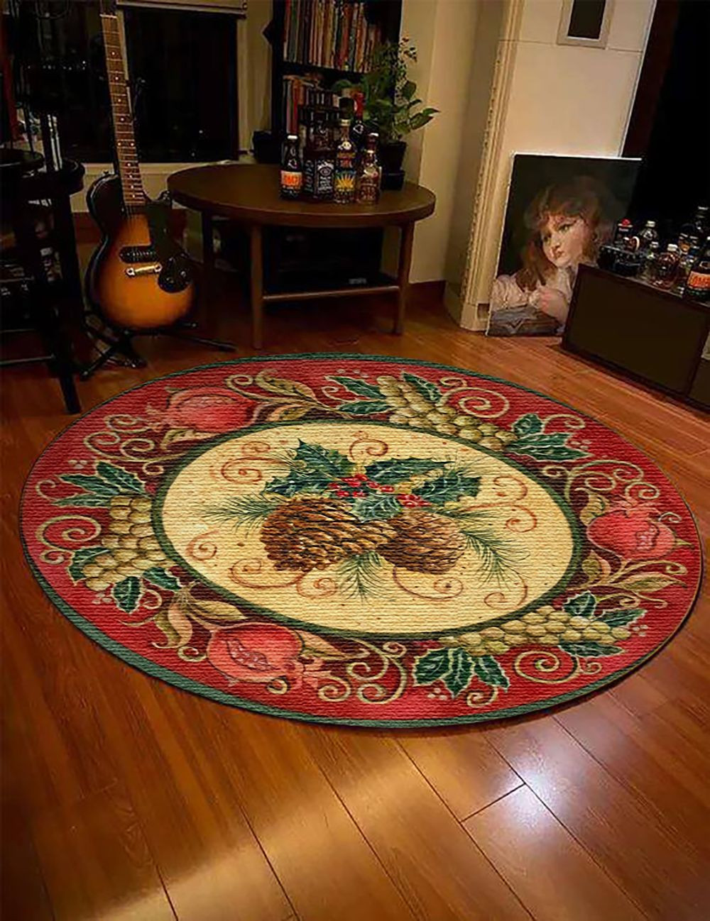 Christmas Pine Nuts Round Rug Carpet Bedroom Livingroom Home Decor