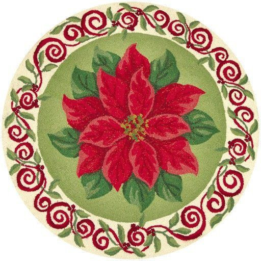 Christmas Poinsettia Round Rug Carpet Bedroom Livingroom Home Decor