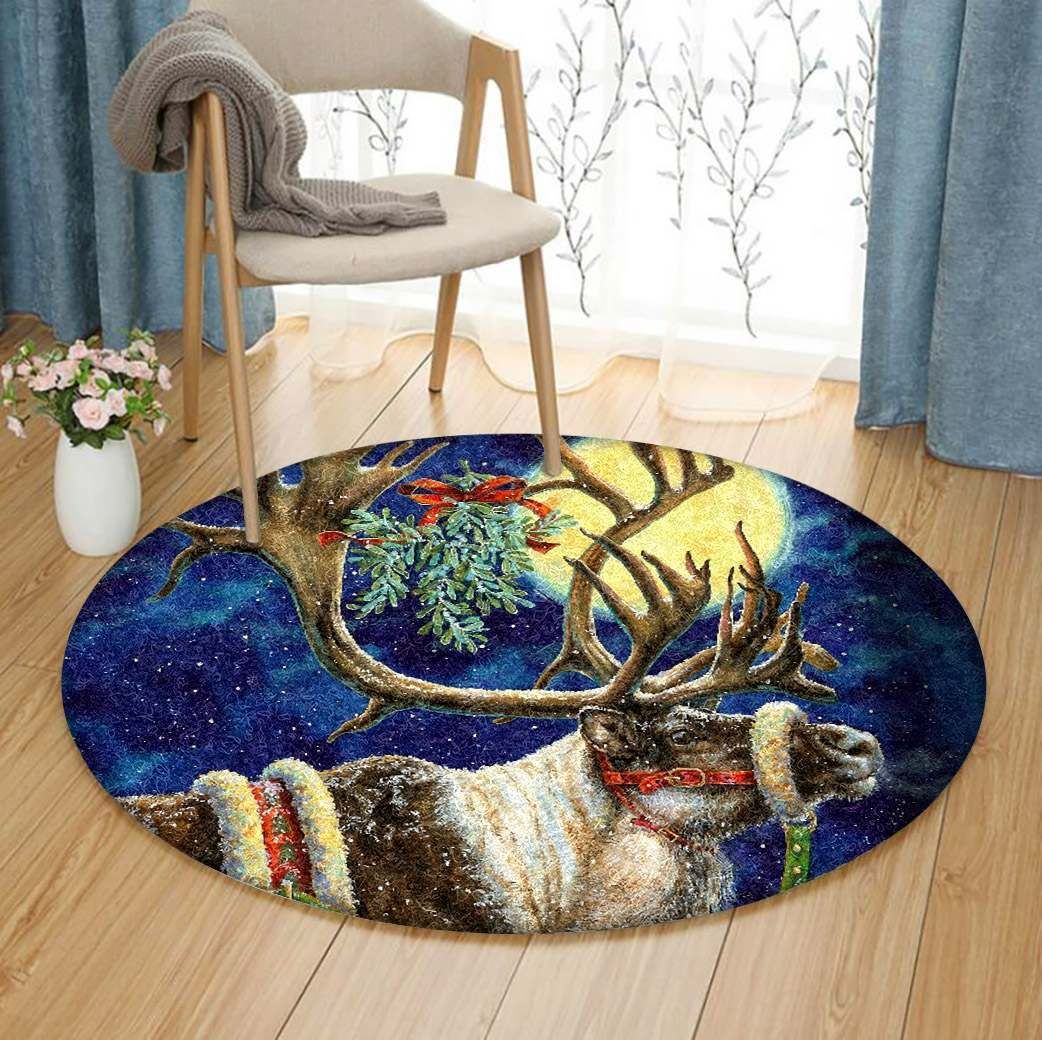 Christmas Reindeer Round Rug Carpet Bedroom Livingroom Home Decor