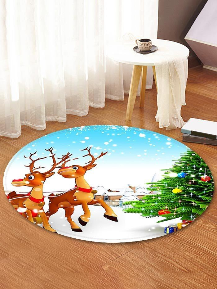 Christmas Reindeer Round Rug Carpet Bedroom Livingroom Home Decor