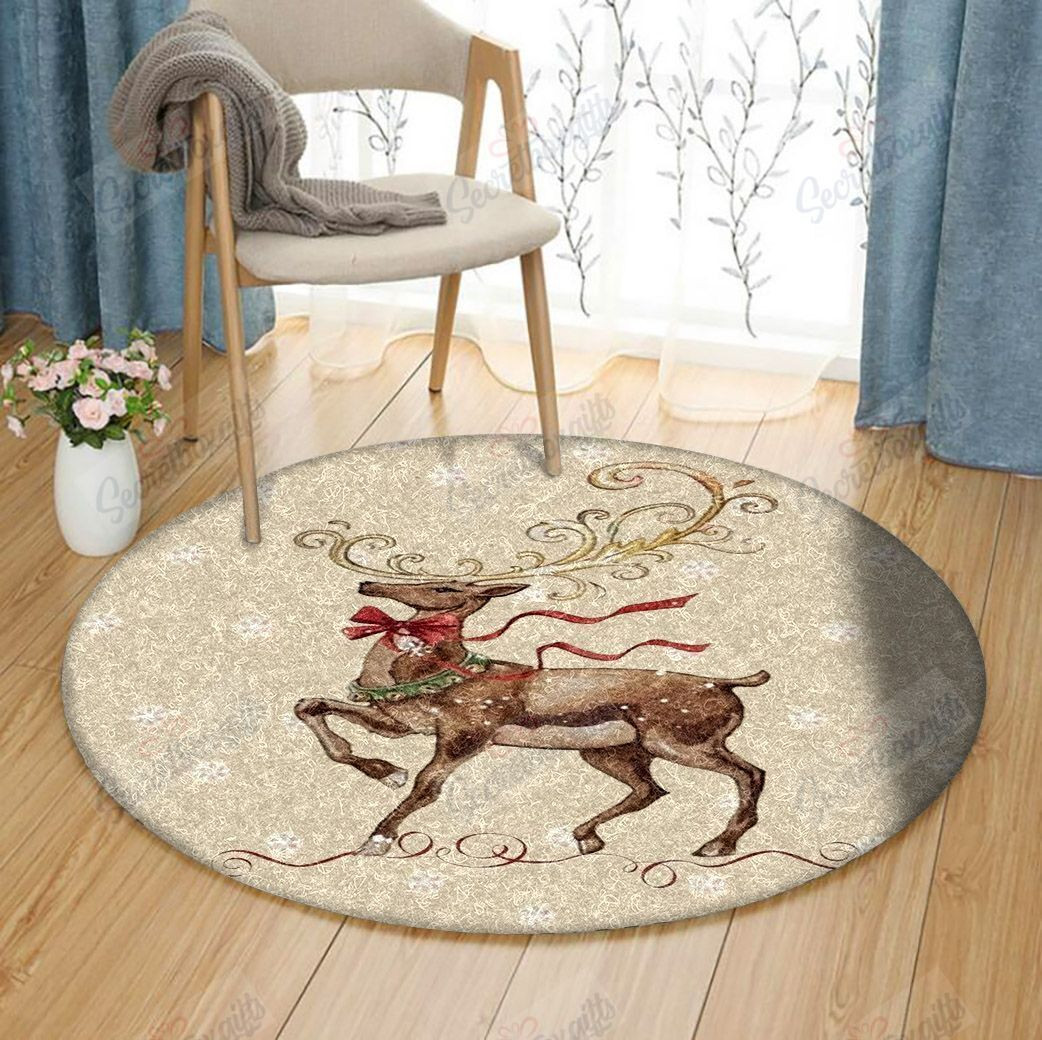Christmas Reindeer Round Rug Carpet Bedroom Livingroom Home Decor