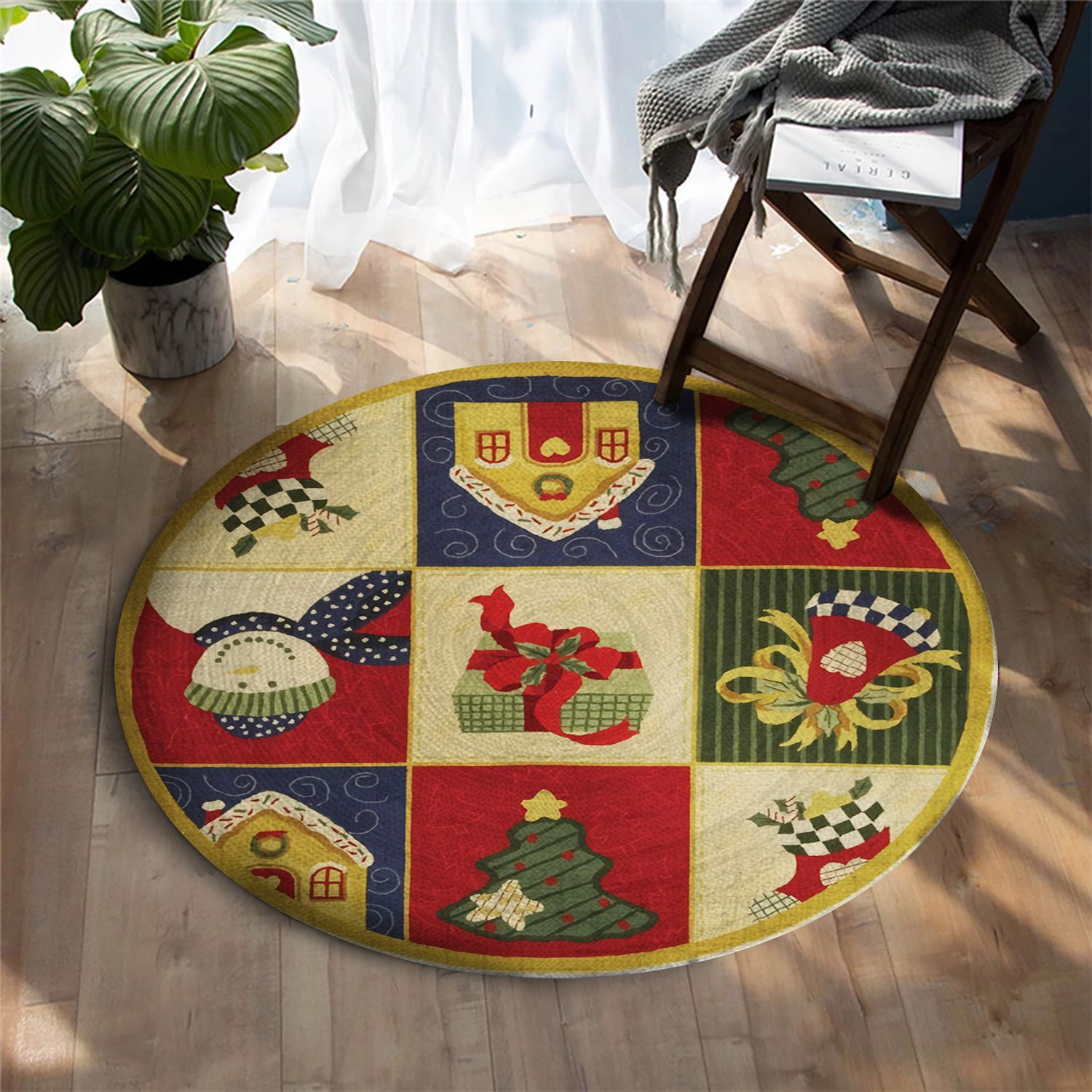 Christmas Round Rug Carpet Bedroom Livingroom Home Decor