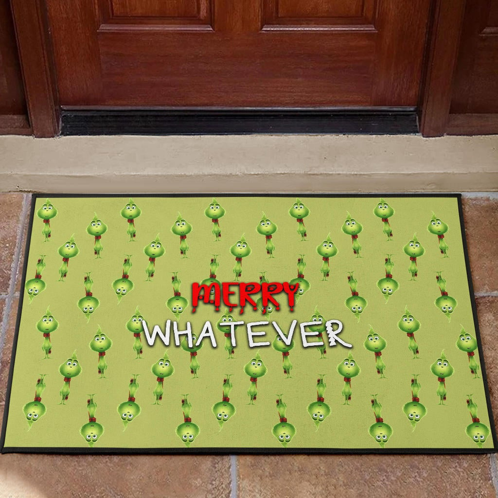 Christmas Rubber Doormat | Funny Xmas Merry Whatever Little Grinch Patterns Rubber Doormat Home Decor