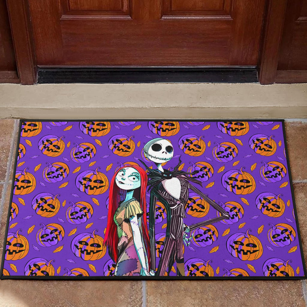 Christmas Rubber Doormat | Jack And Sally Evil Pumpkin Patterns Rubber Doormat Home Decor