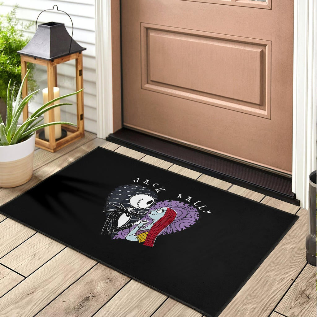 Christmas Rubber Doormat | Jack And Sally Love Big Two Half Heart Rubber Doormat Home Decor - Image 3
