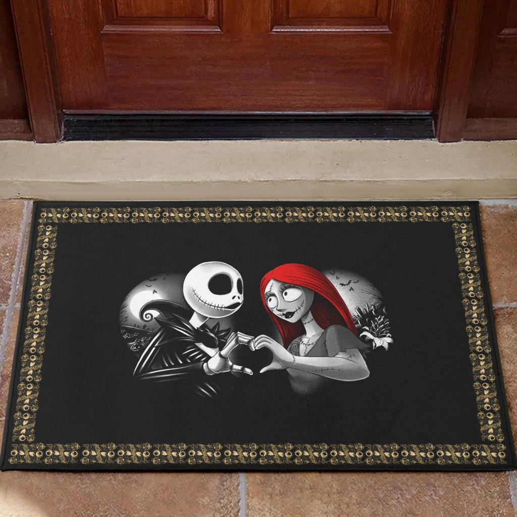 Christmas Rubber Doormat | Jack And Sally Love Evil Jack Patterns Rubber Doormat Home Decor