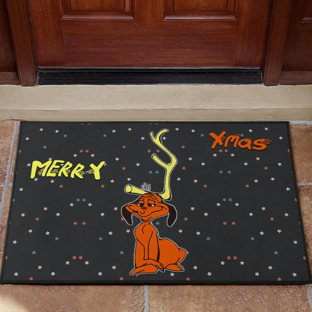 Christmas Rubber Doormat | Max With Deer Antler Merry Xmas Artwork Rubber Doormat Home Decor NT101103