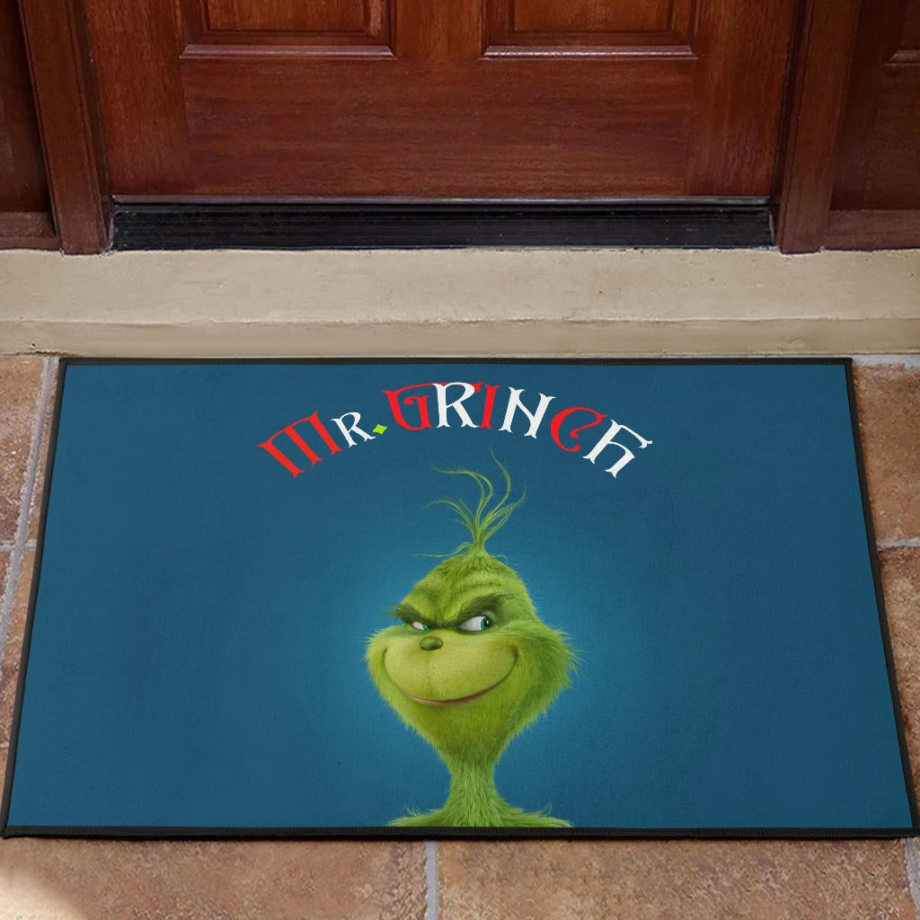 Christmas Rubber Doormat | Mr. Grinch Smiling Thinking Face Rubber Doormat Home Decor