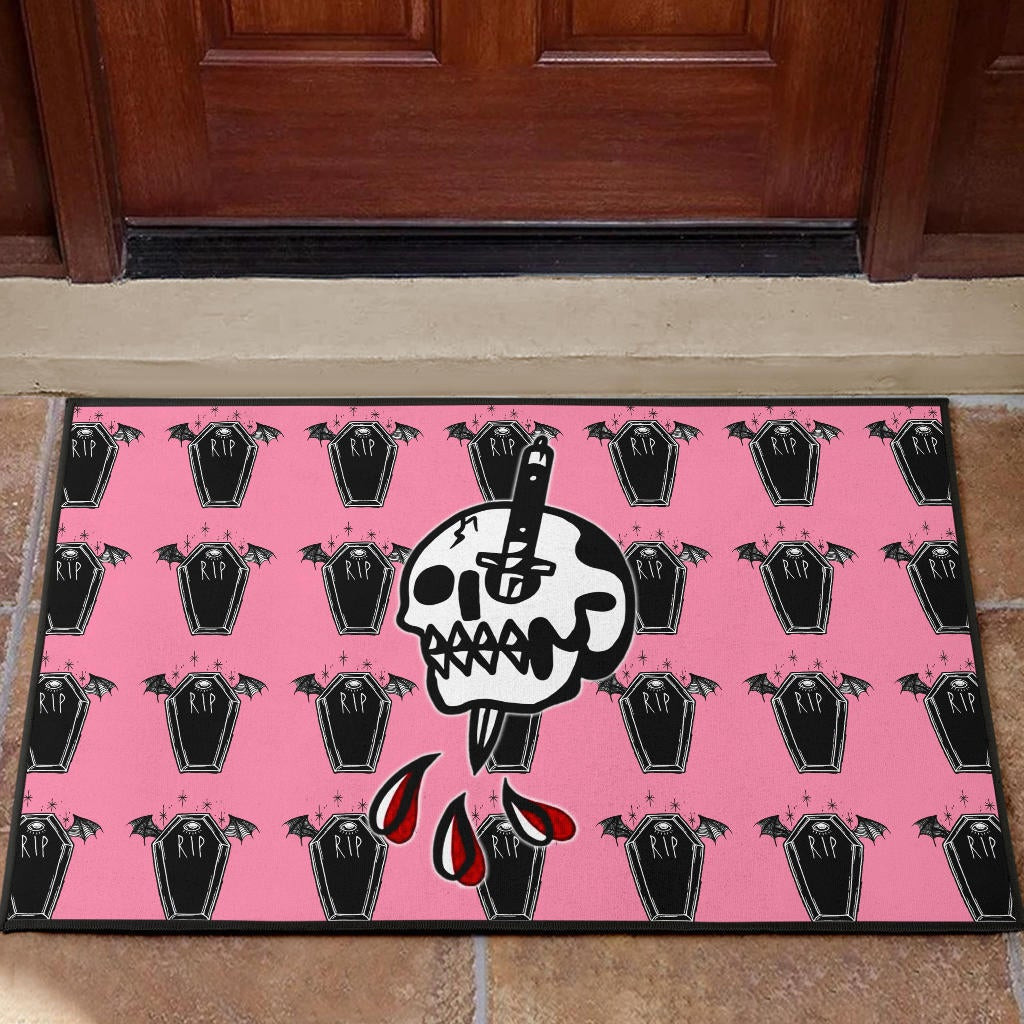 Christmas Rubber Doormat | RIP Knife Through Skull Coffin Patterns Rubber Doormat Home Decor