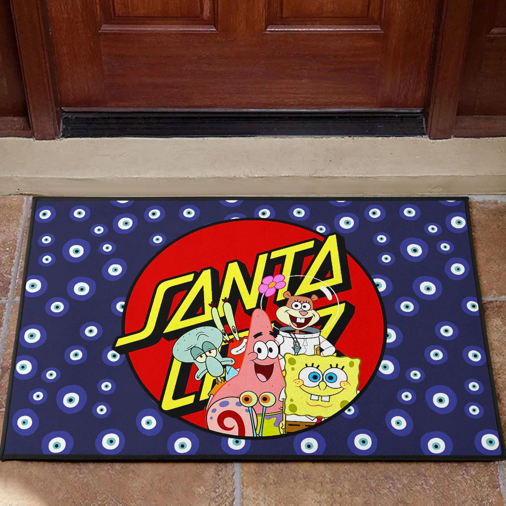 Christmas Rubber Doormat | Santa Cruz SpongeBob Characters Eye Patterns Rubber Doormat Home Decor