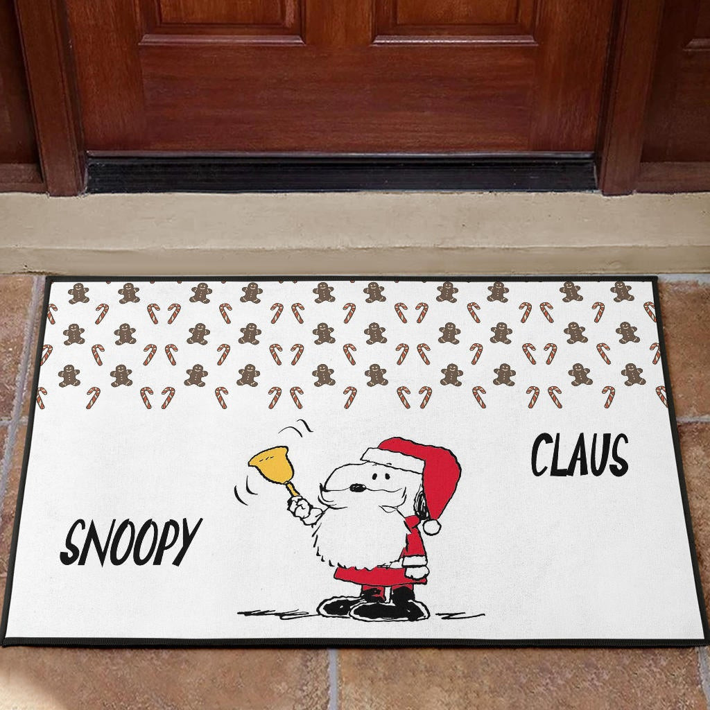 Christmas Rubber Doormat | Snoopy Claus Cookies Candy Cane Patterns Rubber Doormat Home Decor