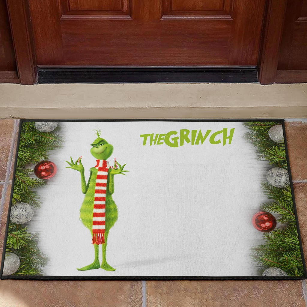 Christmas Rubber Doormat | The Grinch Smile Standing Xmas Balls Rubber Doormat Home Decor
