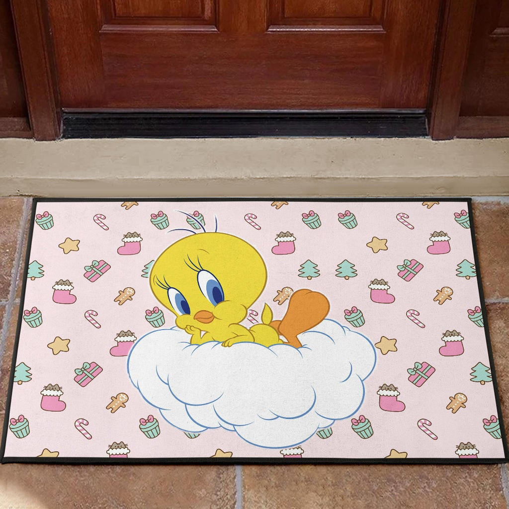 Christmas Rubber Doormat | Tweety On The Cloud Sweet Xmas Patterns Rubber Doormat Home Decor