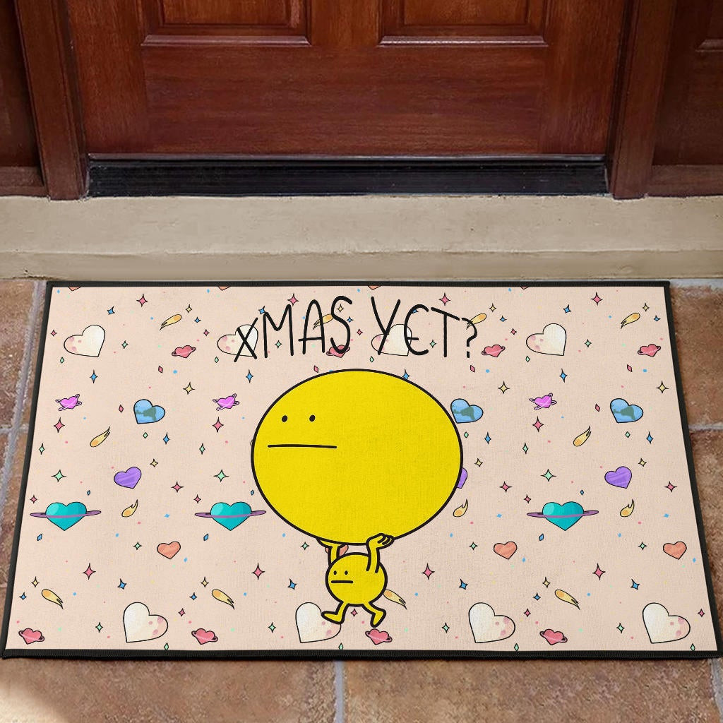 Christmas Rubber Doormat | Walking Neutral Face Emoji Wonder Xmas Yet Rubber Doormat Home Decor NT101106