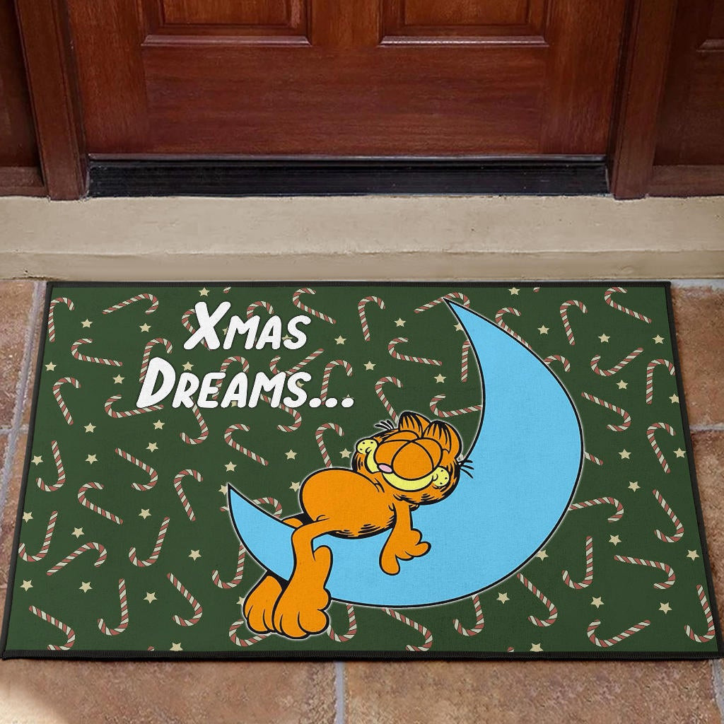 Christmas Rubber Doormat | Xmas Dreams Garfield Sleeping On Moon Rubber Doormat Home Decor
