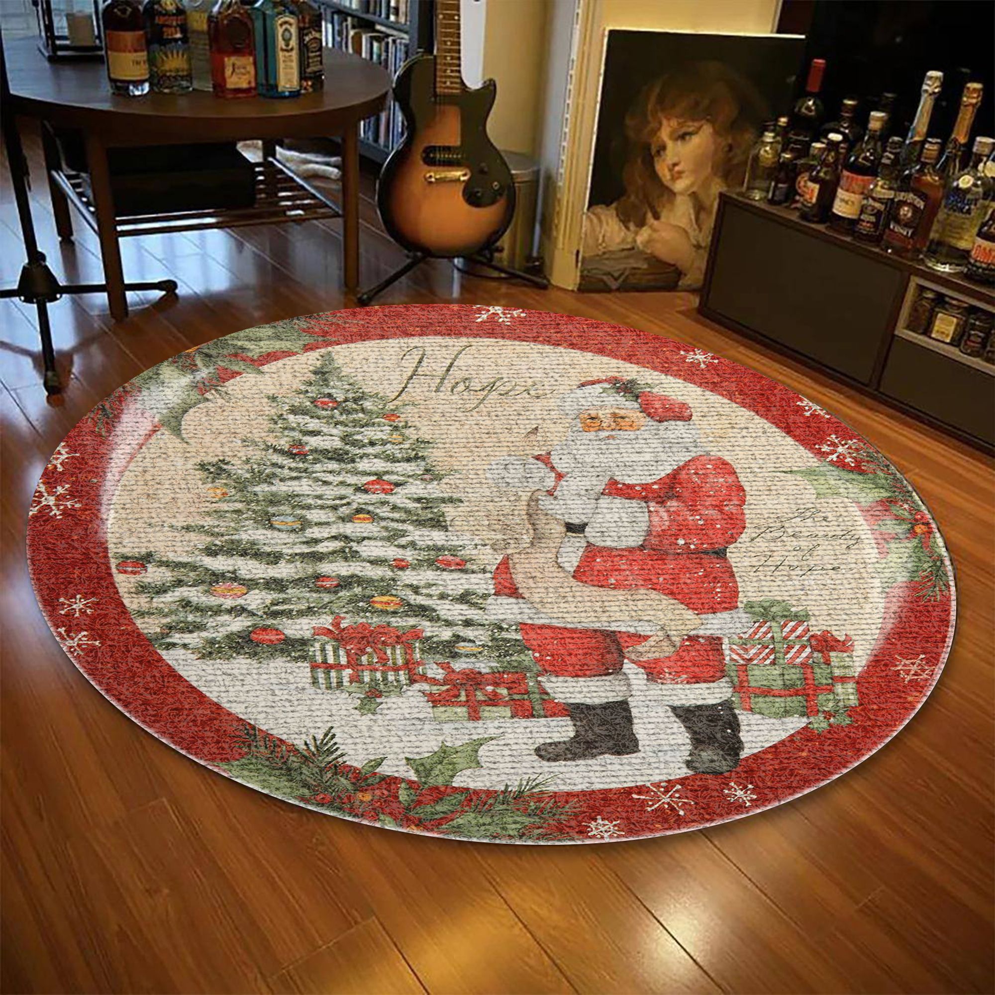 Christmas Santa Claus Round Rug Carpet Bedroom Livingroom Home Decor