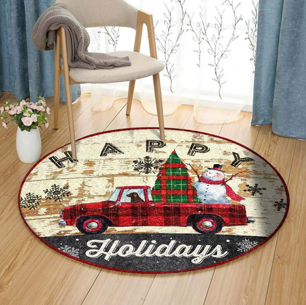 Christmas Truck And Big Tree Limited Edition Round Rug Carpet Bedroom Livingroom Home Decor