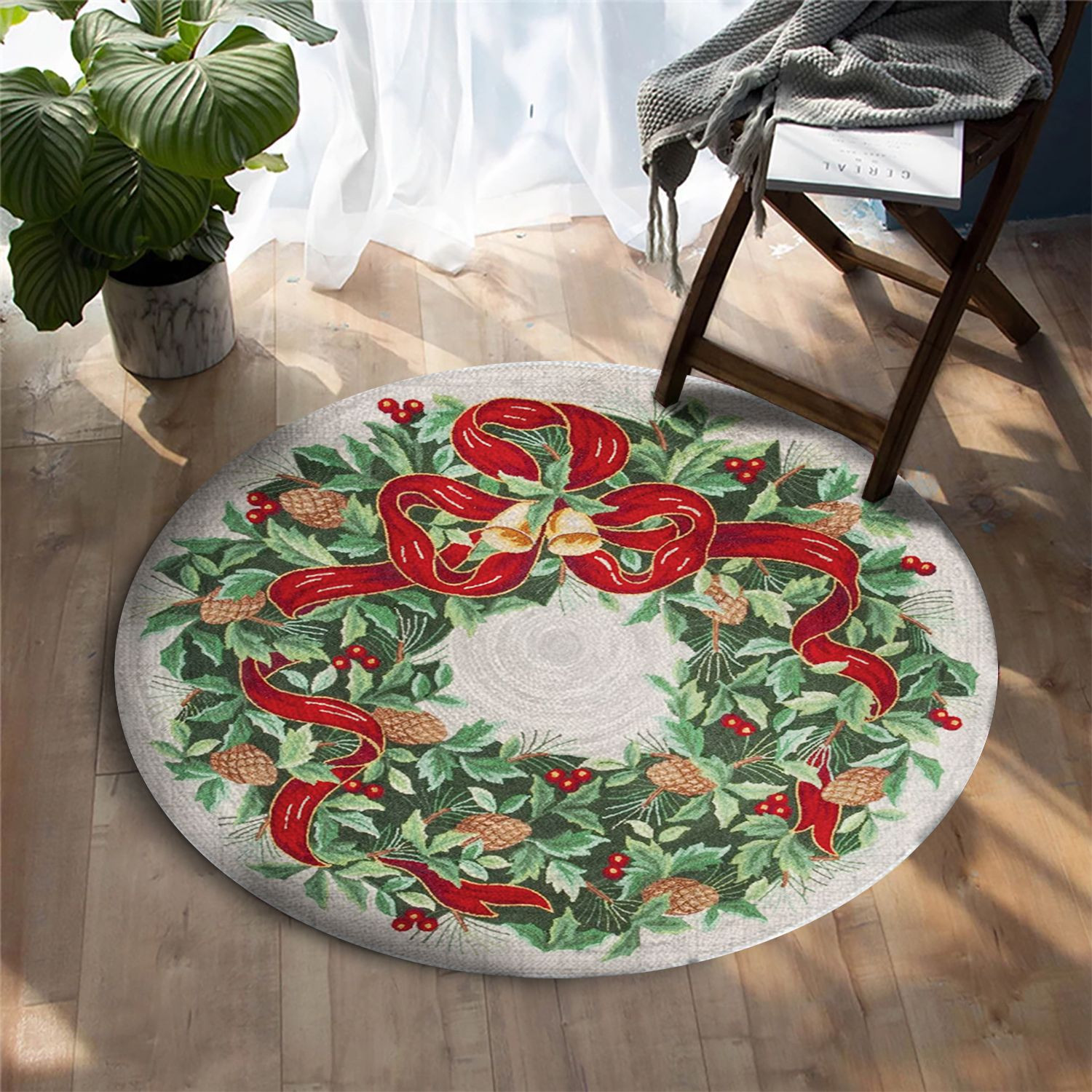 Christmas Wreath Round Rug Carpet Bedroom Livingroom Home Decor