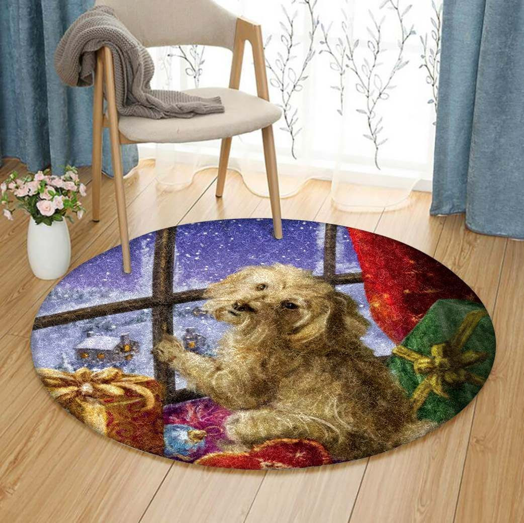 Christmas Yorkshire Terrier Round Rug Carpet Bedroom Livingroom Home Decor