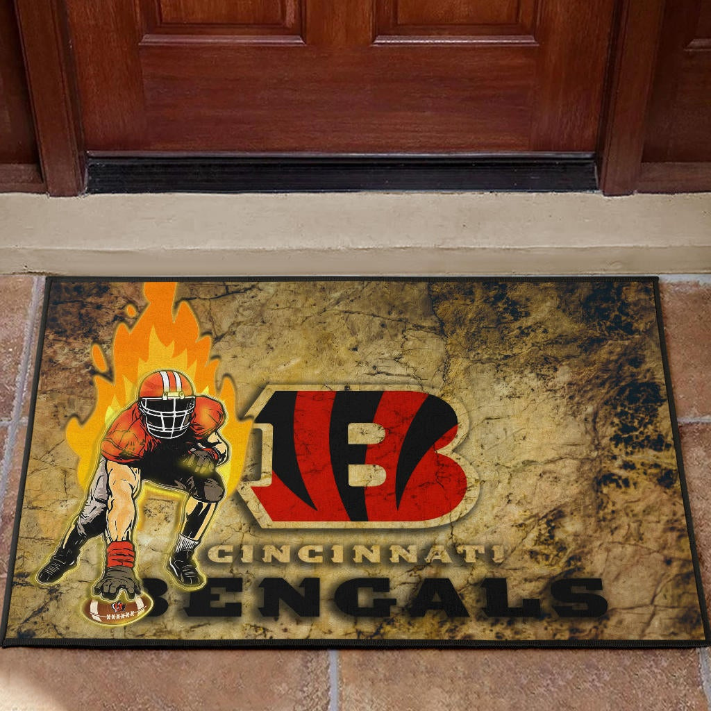 Cincinnati Bengals American Football Team Rubber Doormat Bengals Ready For Flaming Battle Rubber Doormat Home Decor
