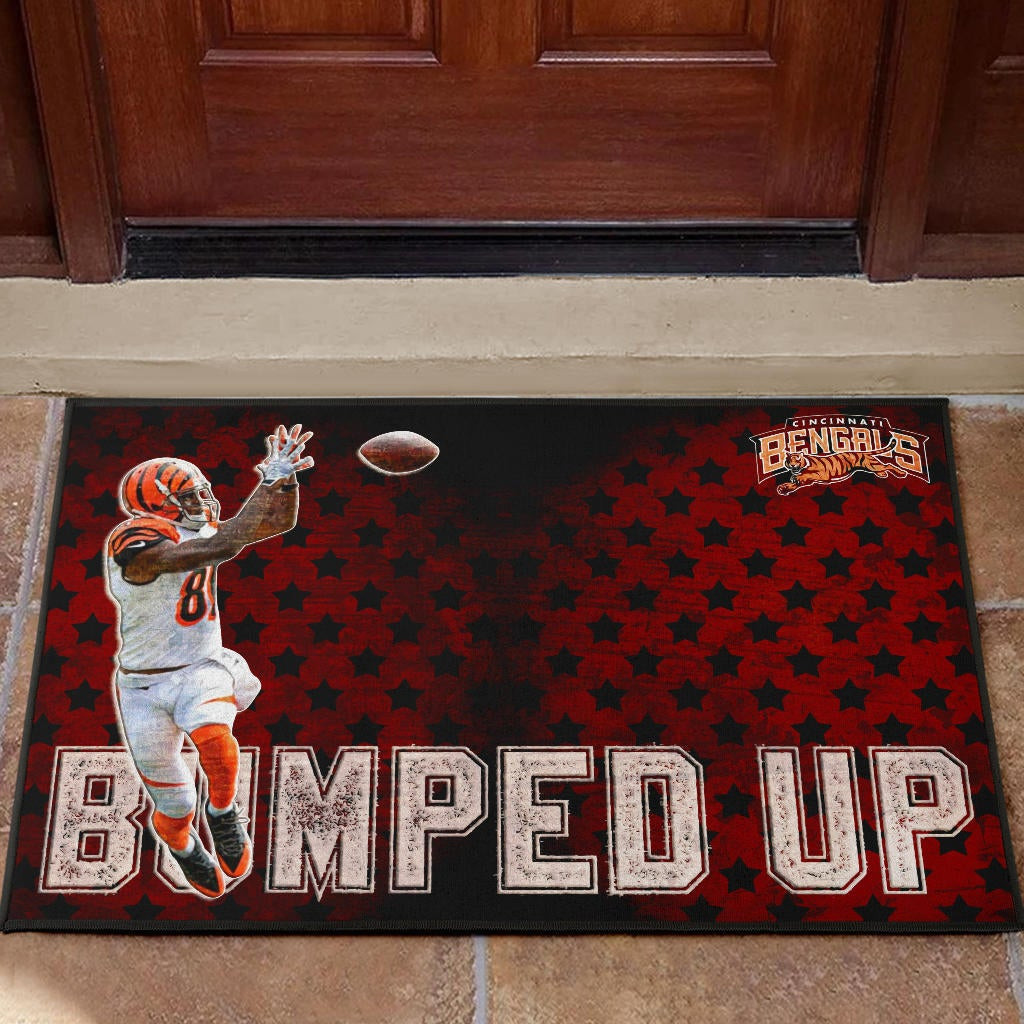 Cincinnati Bengals American Football Team Rubber Doormat Jerome Simpson Running For Rugby Ball And Bumped Up Rubber Doormat Home Decor