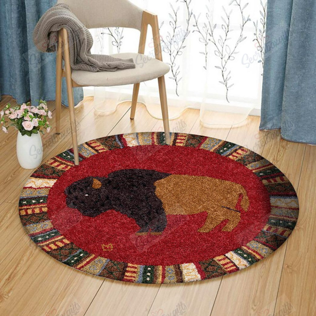 Cinnamon Buffalo Hooked Wool Round Rug Carpet Bedroom Livingroom Home Decor