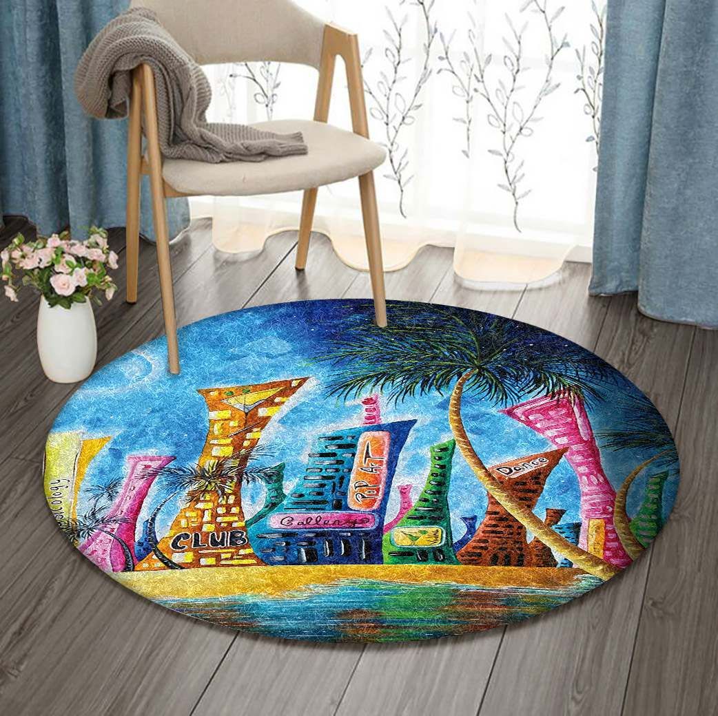 City Near Beach Round Rug Carpet Bedroom Livingroom Home Decor