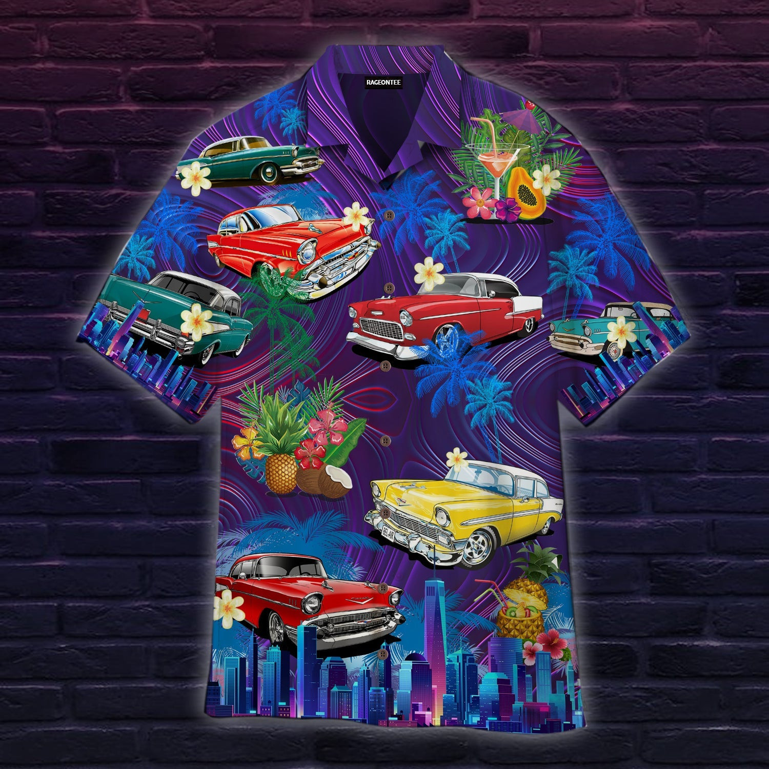 Classic Car Sunset Beach Hawaiian Shirt