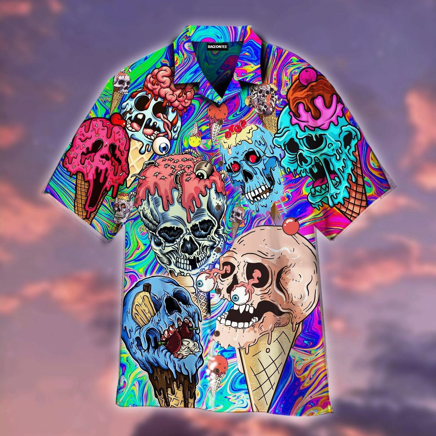 Clown Ice Cream Skull Halloween Hawaiian Shirt
