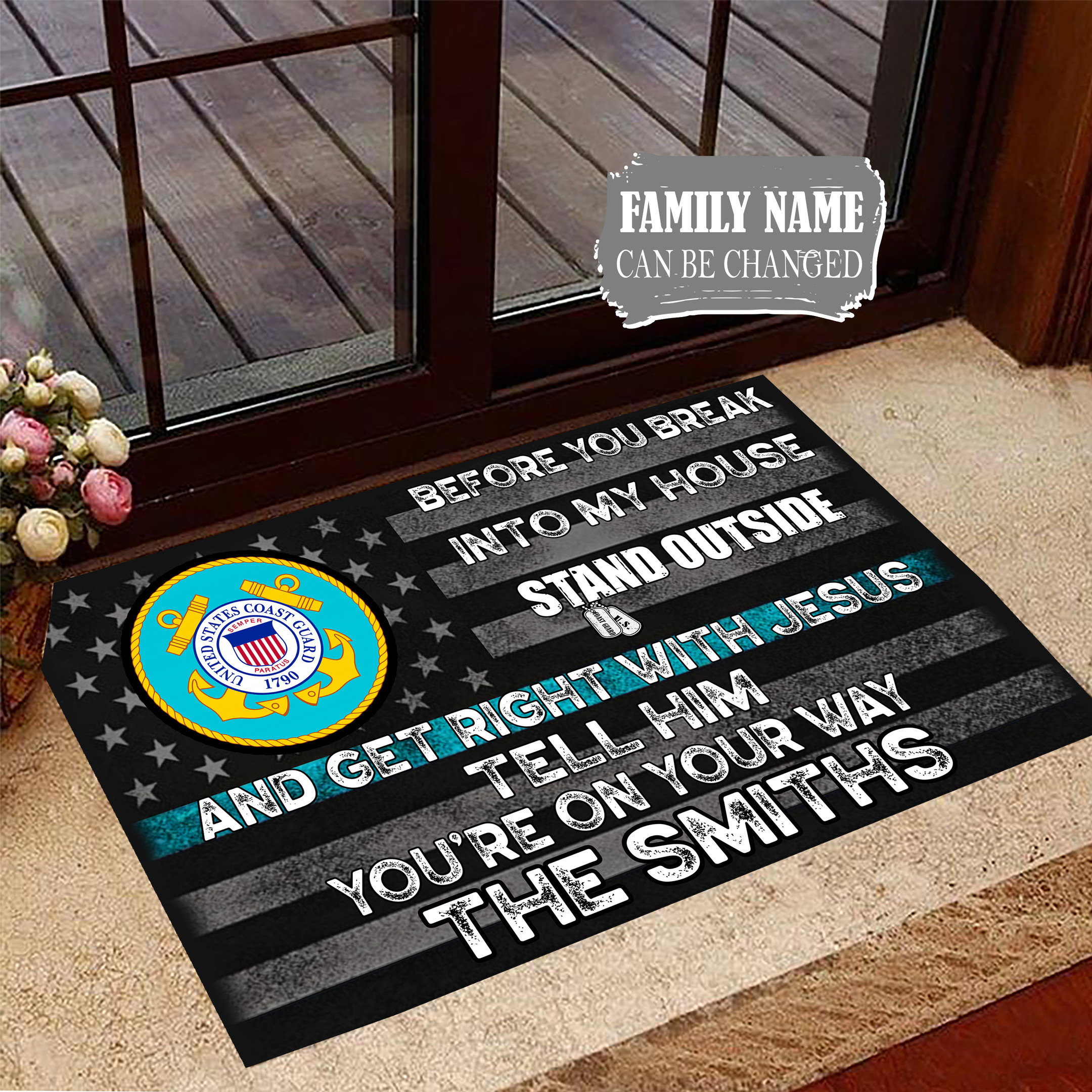 Coast Guard Before You Break Into My House Rubber Doormat Merch USCG Unique Coast Guard Gift Items