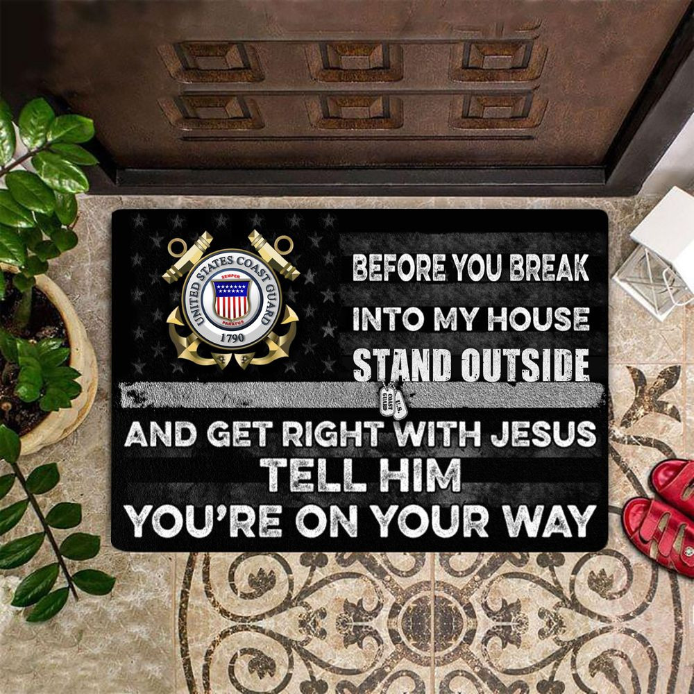 Coast Guard Before You Break Into My House Rubber Doormat USCG Logo Unique Decorative Front Mat