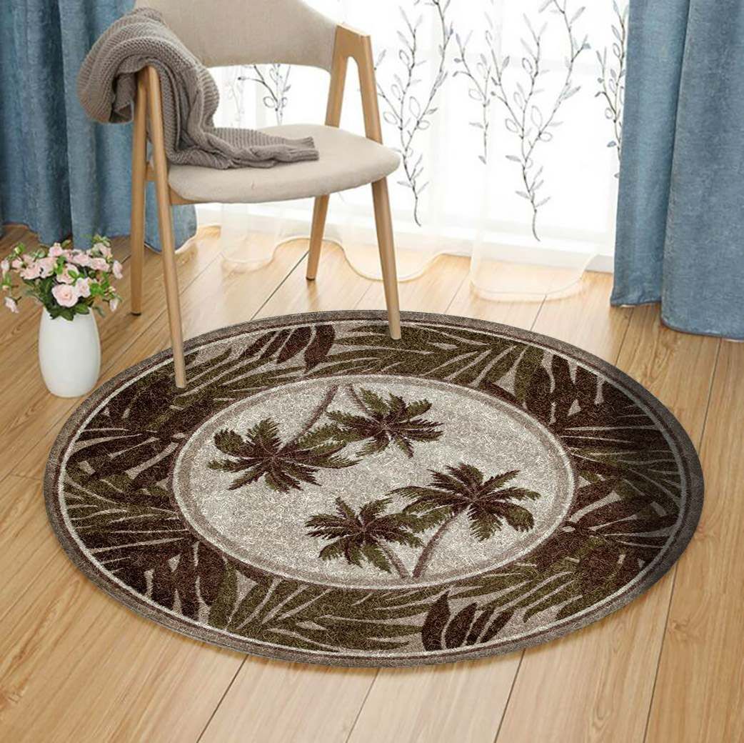 Coastal Palm Round Rug Carpet Bedroom Livingroom Home Decor