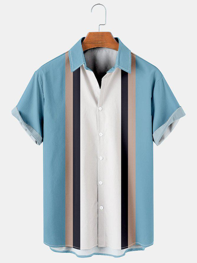 Color-block Striped Hawaiian Shirt