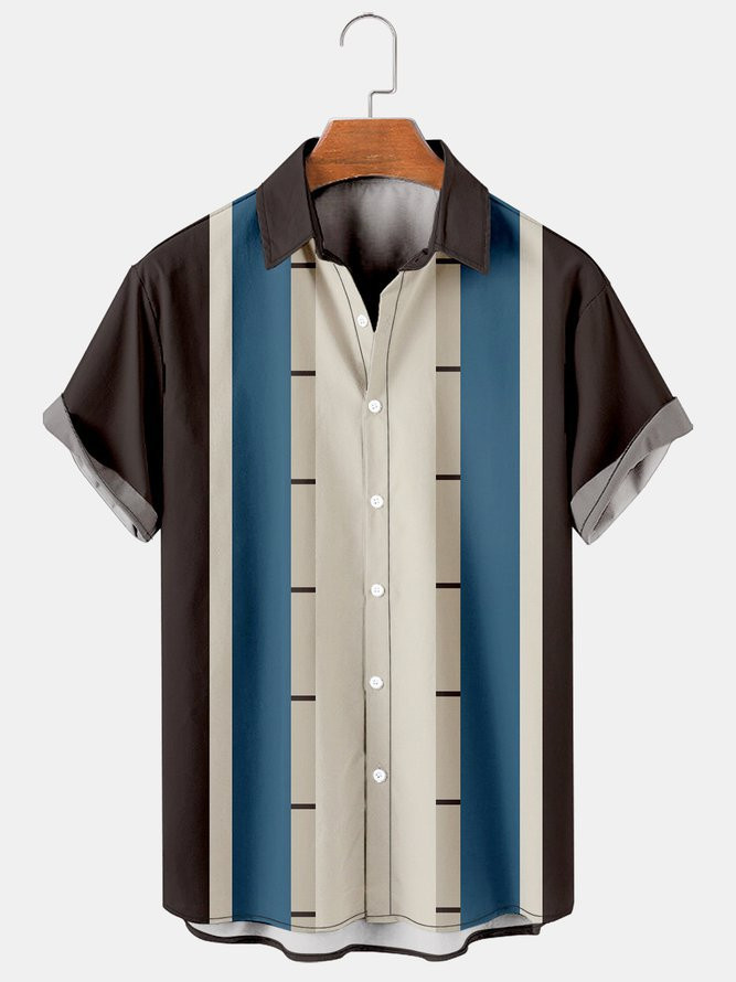 Color-block Striped Hawaiian Shirt