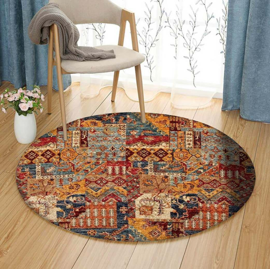 Colored Patchwork Jaipur Round Rug Carpet Bedroom Livingroom Home Decor