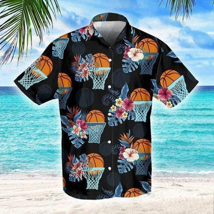 Colorful Basketball Flowers Tropical Hawaiian Shirt