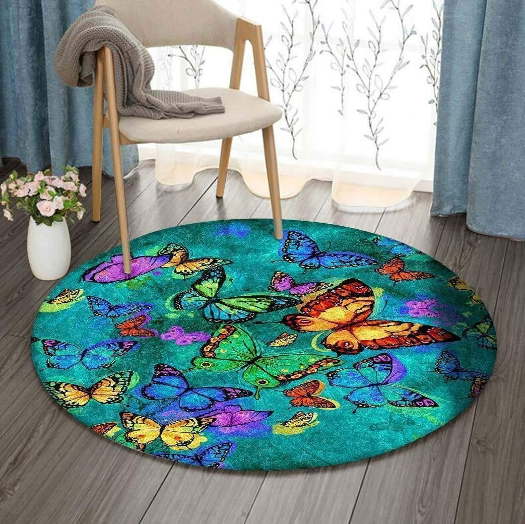 Colorful Butterflies Round Rug Carpet Bedroom Livingroom Home Decor